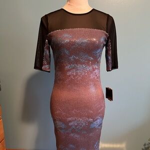 Rachel Roy Cobalt Combo Black Sheer Sequined Party Dress Size 8 NEW with tags